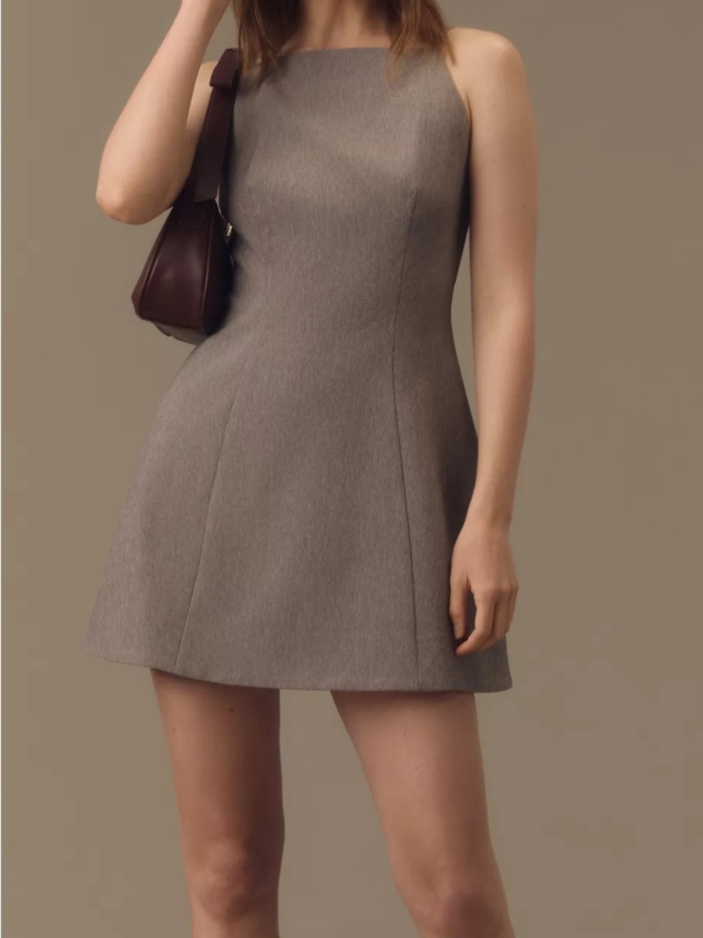 NEW Mare Mare by Anthropologie Square-Neck Mini Dress in Grey/Gris